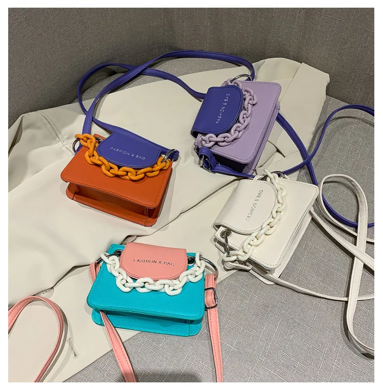 

One-shoulder Joker Crossbody Contrast Mini Bag 2020 New Tide online celebrity Western Style Chain Small Square Bag