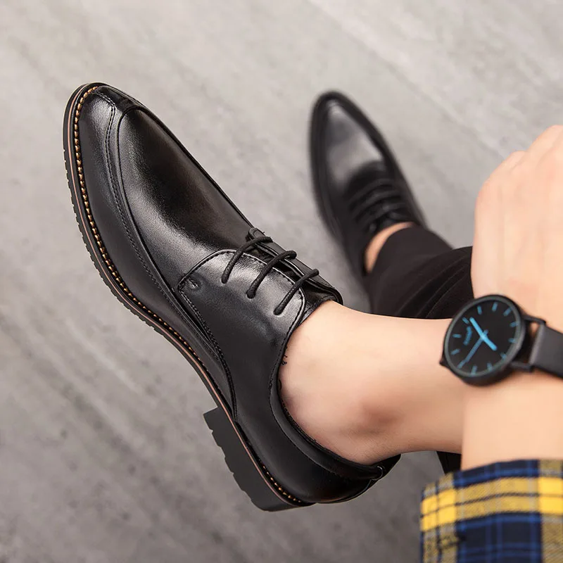 Новое поступление Мужские официальные кожаные туфли в стиле ретро Черные