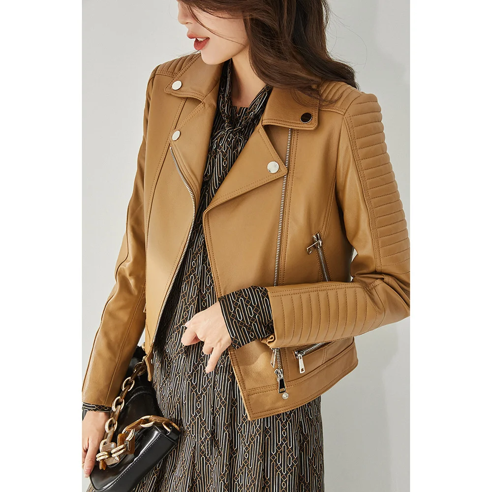 

21 autumn and winter new handsome machine zipper car style sheep leather jacket temperament leather jacket women 11230