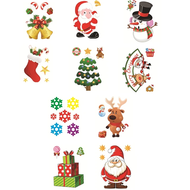 Рождественская мультяшная Наклейка на окно с Санта-Клаусом снеговиком снежинкой