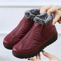 new red warm snow boots pu waterproof women winter boots flat soled slip proof mom winter flat shoes black mother snow boots
