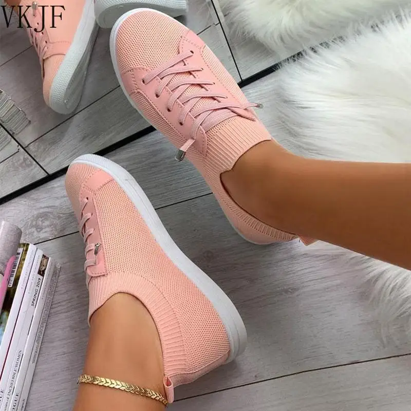 

Summer Women Sneakers Ladies Casual Vulcanized Shoes Mesh Breathable Light Comfort Solid Color Soft Flat Female Footwear New