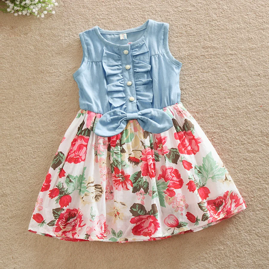 2019 Baby Girls clothes kids Dress Lovely Hot Kids Jean Denim Bow Flower Ruffled Sundress for Clothing Costume 2-10Y | Детская одежда и