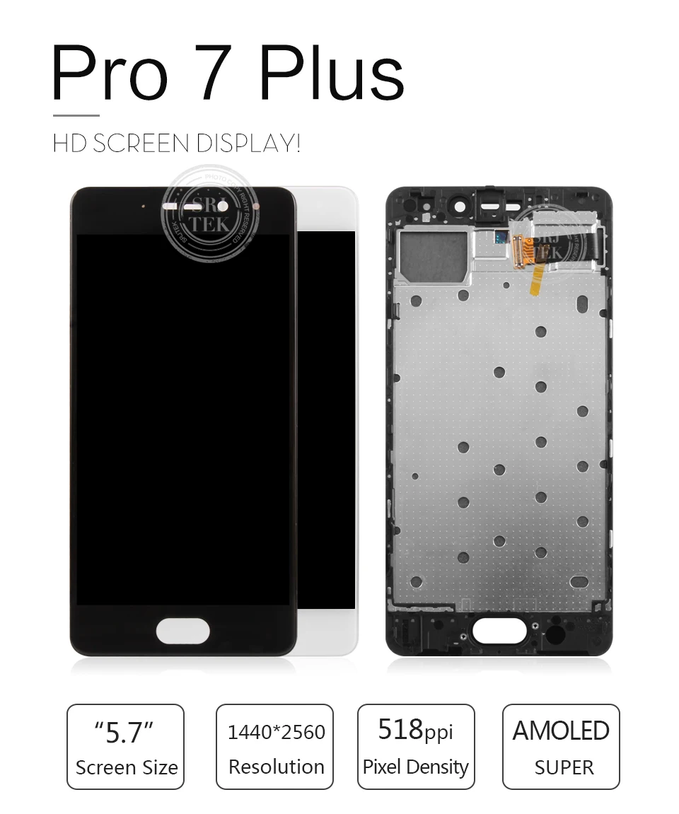 5,7 ''2560x1440 супер AMOLED lcd для MEIZU Pro 7 Plus дисплей сенсорный экран Pro7 Plus дигитайзер с рамкой запасные части