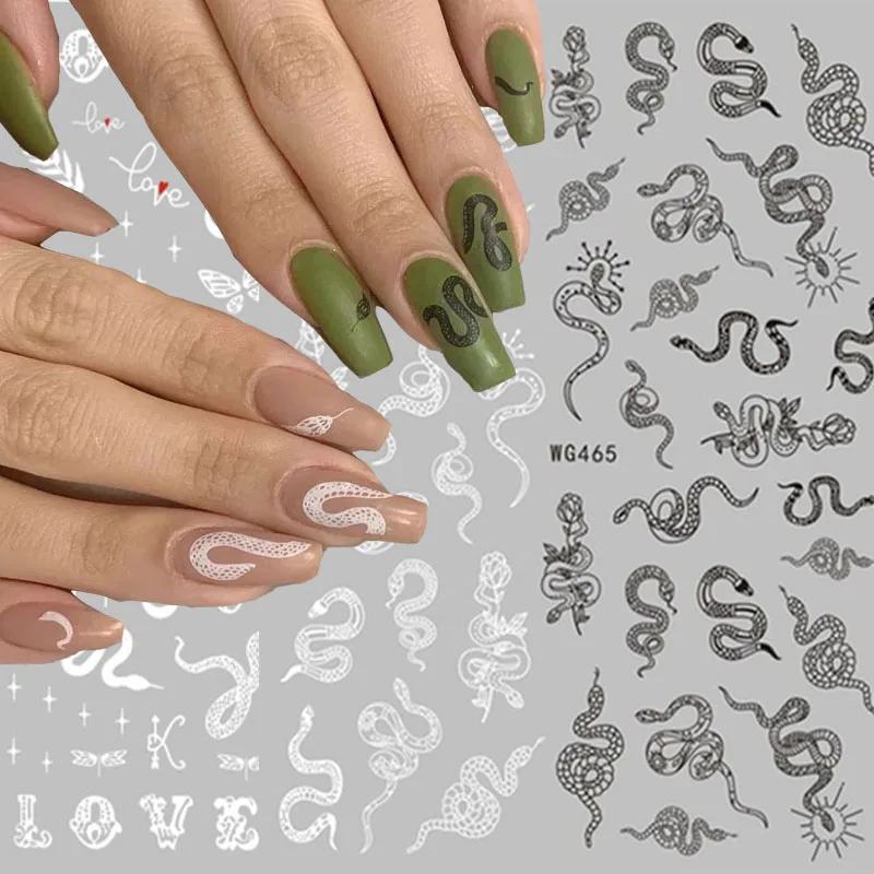 Индивидуальная наклейка для дизайна ногтей с принтом дракона и змеи белый черный