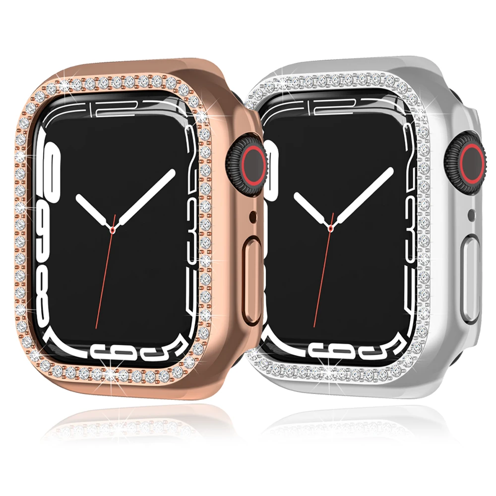 

Алмазный чехол для Apple Watch 7, чехол 41/45 мм 44/40 мм 42 мм 38 мм, аксессуары, полный бампер, защитный чехол для IWatch Series 3 4 5 6