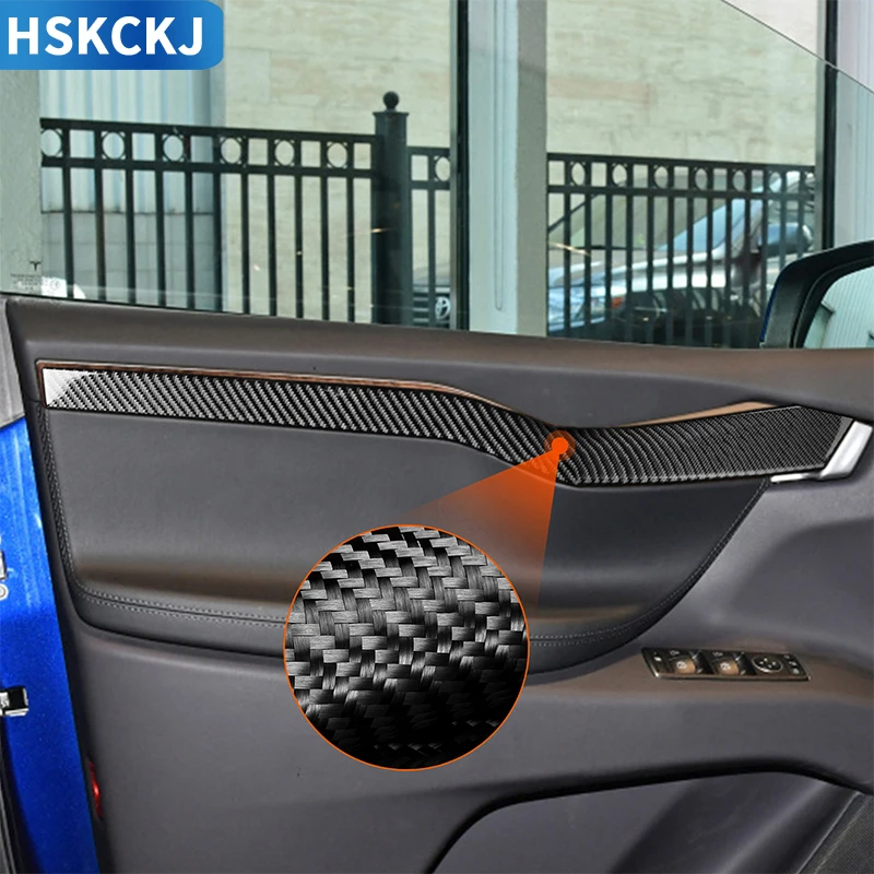 

For Tesla Model X 2016 2017 2018 2019 2020 Door Strip Cover Trim 4PCS Real Carbon Fiber Sticker Car Interior Styling Accessories