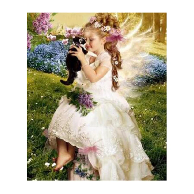 

Картина из страз «Девочка и кот», полная вышивка, украшение для дома, 3D картина из страз «сделай сам», вышивка крестиком FC472