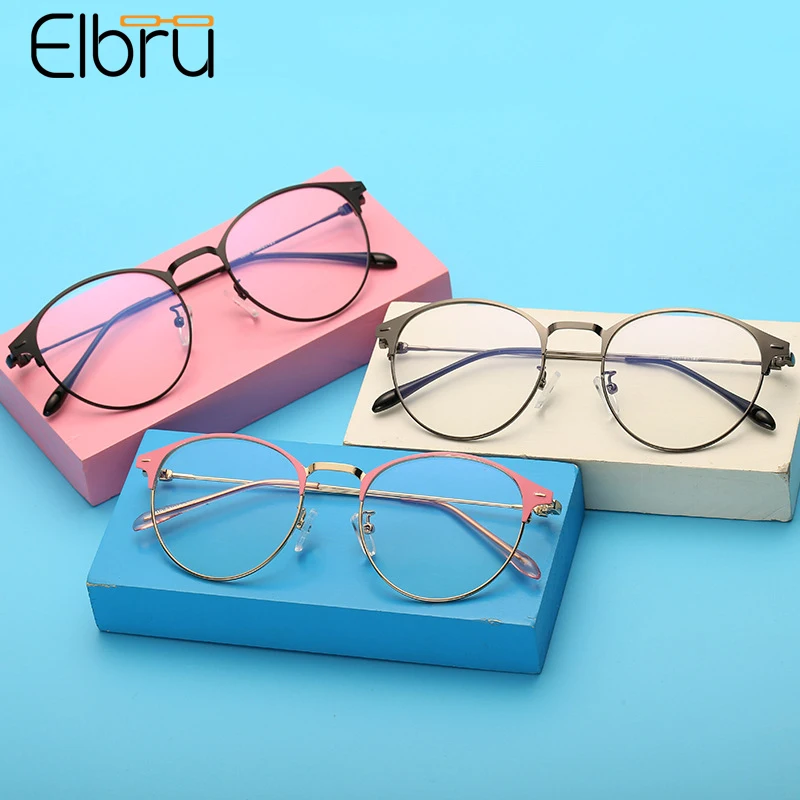 

Elbru Anti Blue Light Glasses Frame Women&Men Round Metal Frame Computer Goggles Eye Protection Eyewear Retro Optical Spectacles