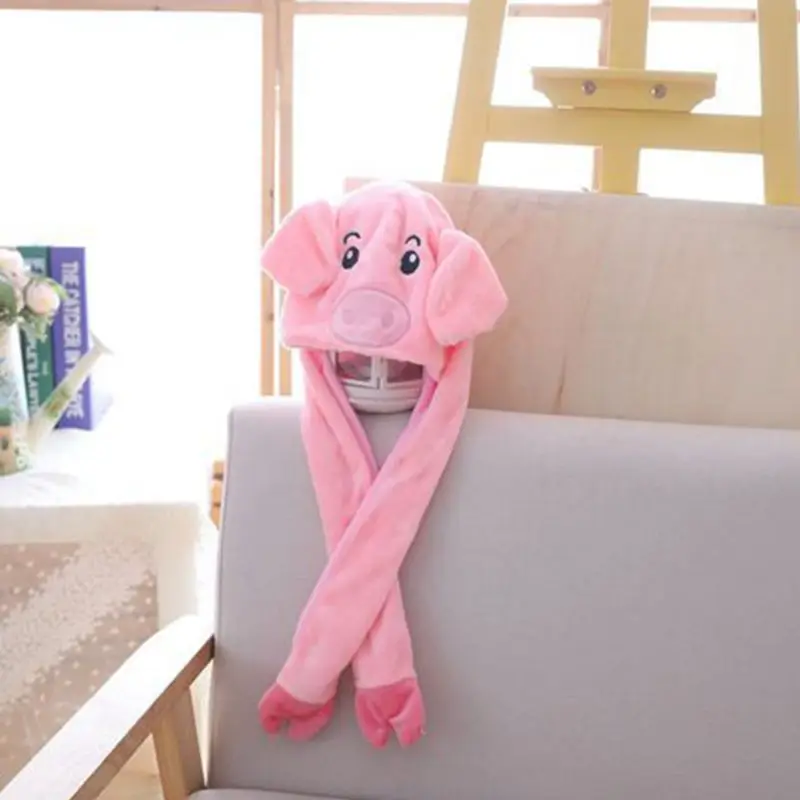 

Novelty Halloween Pig Plush Earflap Hat Airbag Jumping Ears LED Light Flashing Stuffed Toy Cute Animal Beanie Cap for Adult Kids
