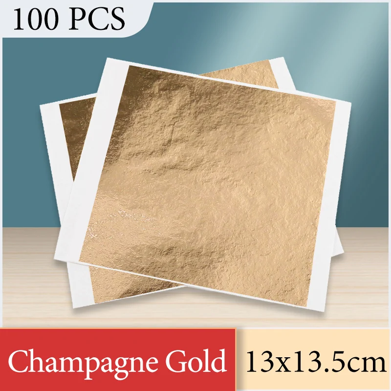 

100pcs Imitation Gold Leaf Sheets Foil Paper Gilding for Arts Crafts Statue Nail Decoration Colorful B Gold 14cm