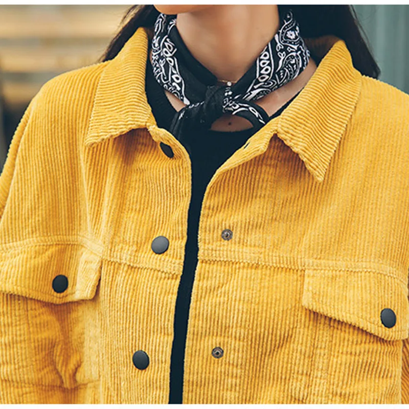 Женская Вельветовая куртка оверсайз базовая хлопковая с карманами 2019|bomber