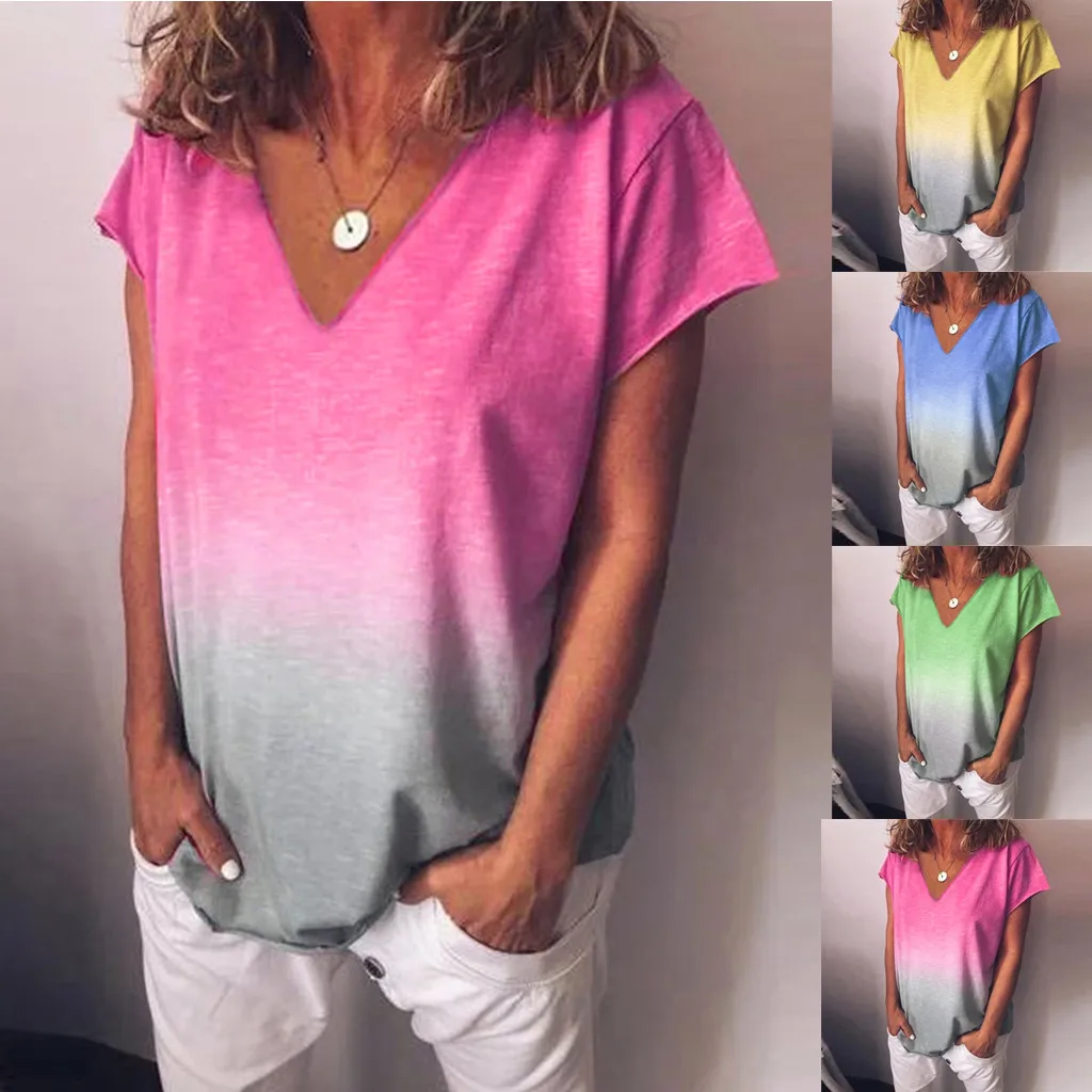 Женская футболка с V образным вырезом коротким рукавом|Футболки| |