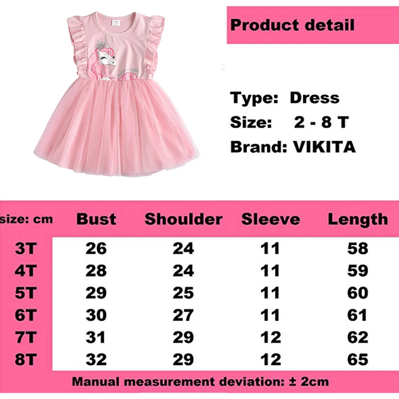 VIKITA Brand Girls Unicorn Summer Dresses Children Sequins Tutu Dress Kids Flare Sleeve Cotton Frocks Baby Girl Princess Clothes