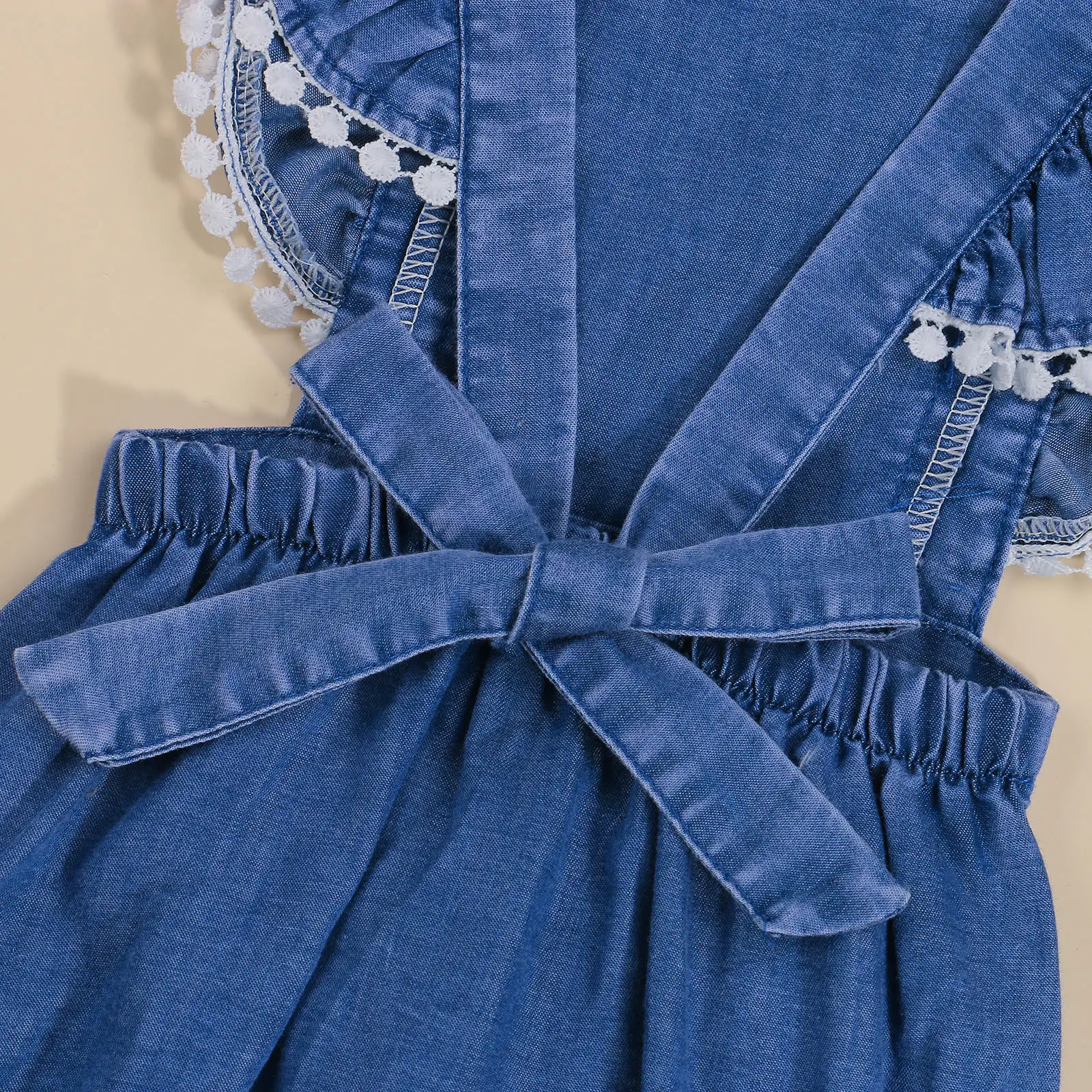 Боди летнее с бахромой и открытой спиной для девочек темно-синее | Детская одежда