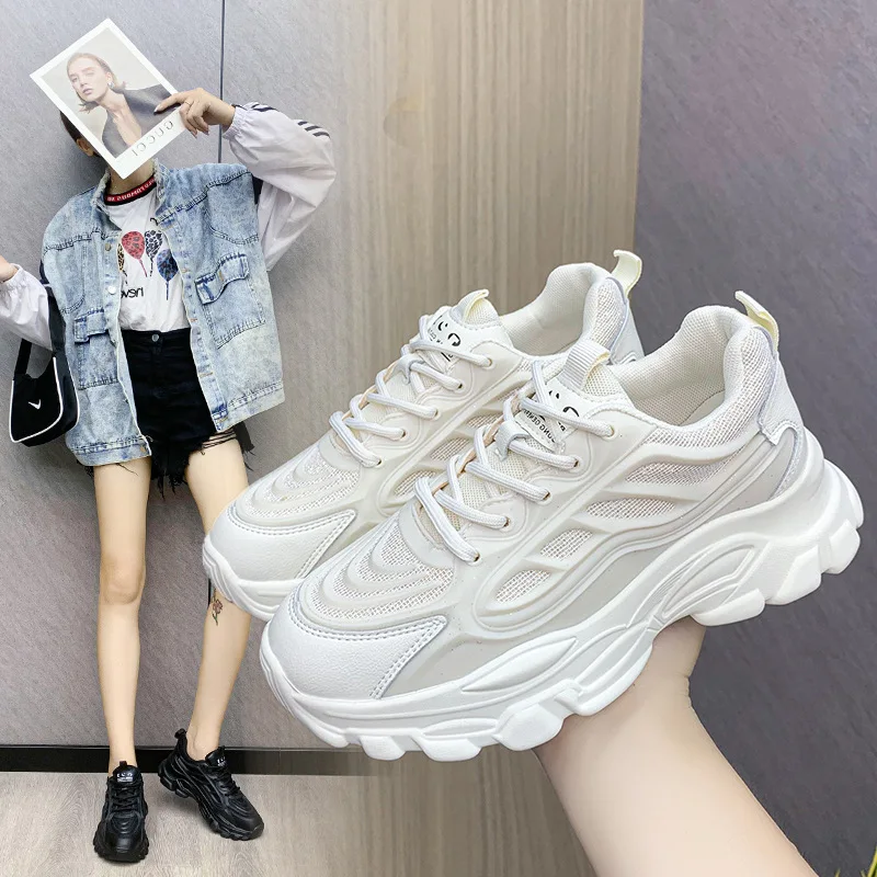 

Женские кроссовки с вулканизированной подошвой, повседневные сетчатые кроссовки на платформе, белые, 2021