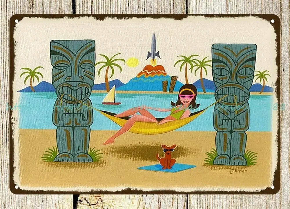 

Atomic Tiki beach sexy girl pinup metal tin sign old metal signs