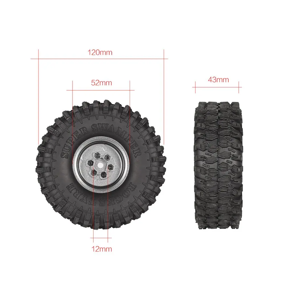 

4Pcs 1.9 Inch 120mm Rubber Tires Tire with Metal Wheel Rim Set for 1/10 Traxxas TRX-4 SCX10 RC4 D90 RC Crawler Car Model Parts