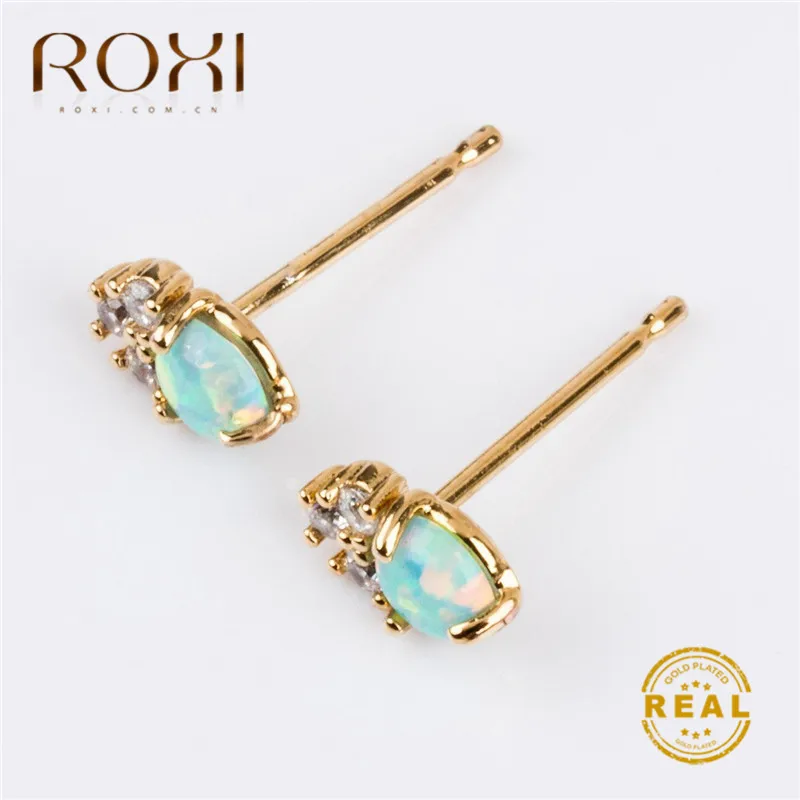 ROXI Нежный Корона Форма маленькие серьги-гвоздики для женщин Белый огненный опал комплет ювелирного украшения moonrocy Циркон Камень рождения Двойные серьги