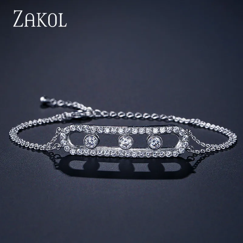 White Color ZAKOL модный роскошный браслет для матери прозрачный белый круглый камень свадебные украшения Новая энергия для женщин вечерние FSBP2013 - Окраска металла: White Color