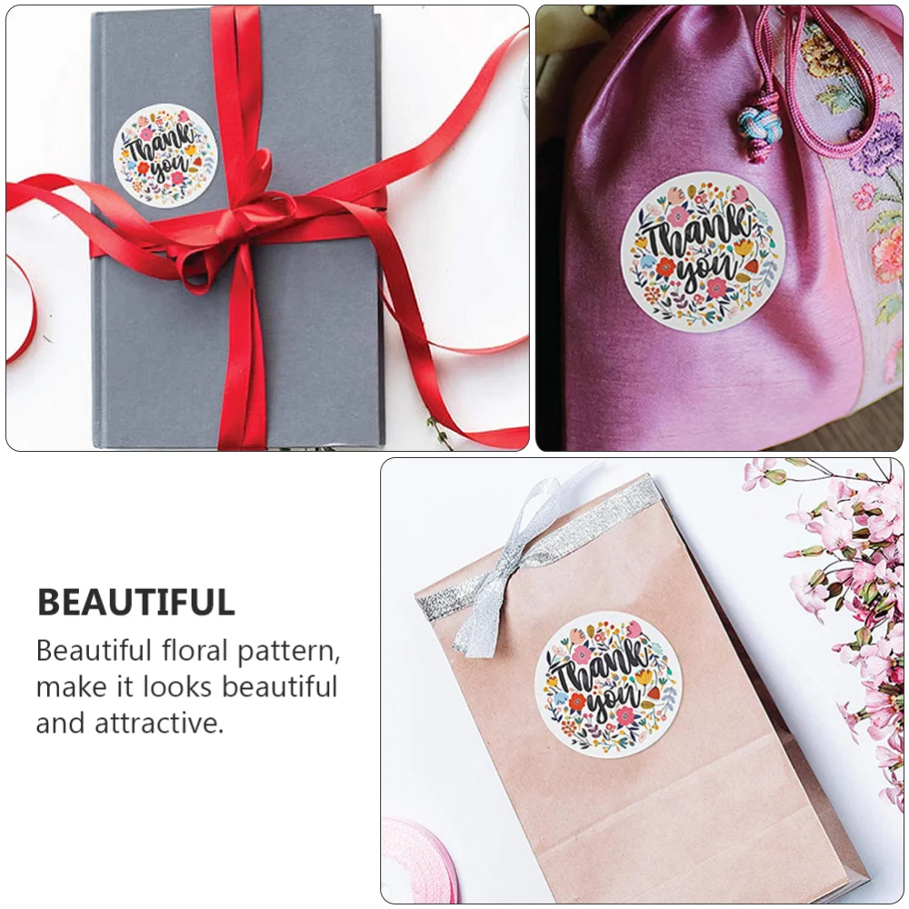 

500Pcs Roll-packed Flower Tag Stickers 'Thank you' Labels Gift Wrapping Decals