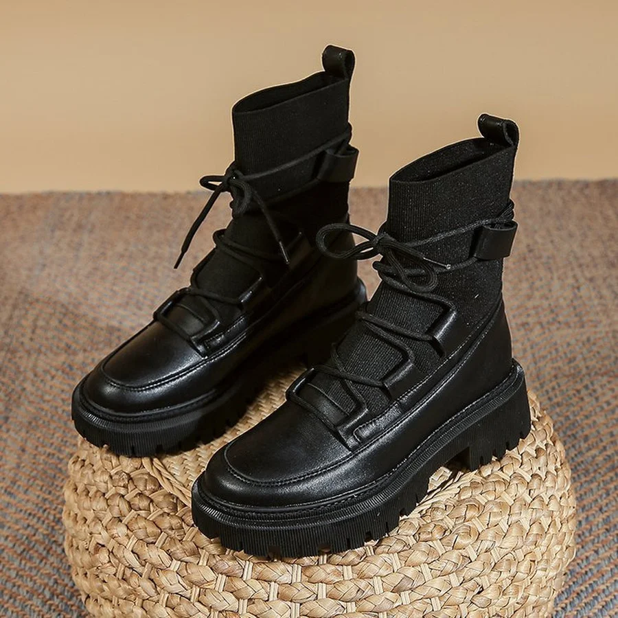 

Женские тонкие ботинки со шнуровкой, новинка 2021, британский стиль, Нескользящие вязаные ботинки-носки на весну и осень