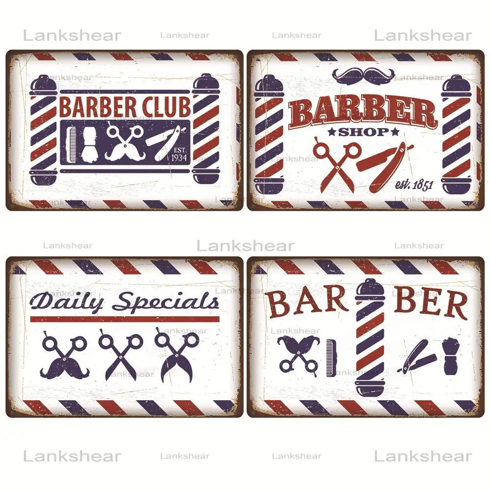

New Retro Barber Shop Tin Decorative Painting Metal Sign Wall Arts Personalized Hair Style Metal Sign Barber Shop Wall Decora