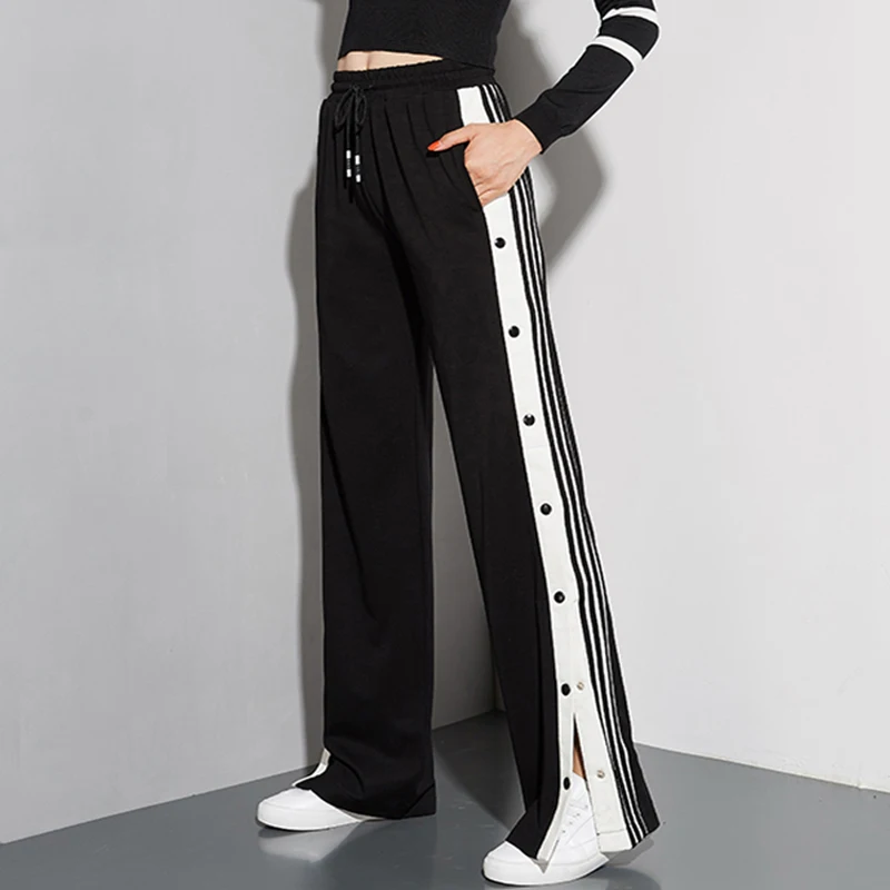 Женские джоггеры QNPQYX спортивные брюки повседневные широкие женские полосатые в