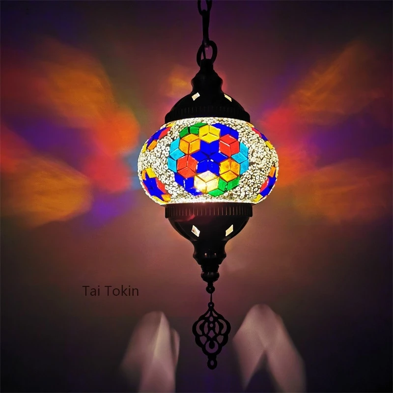 Lámpara colgante con mosaico de estilo mediterráneo, luz romántica de cristal, estilo Art Deco turco, hecho a mano, novedad