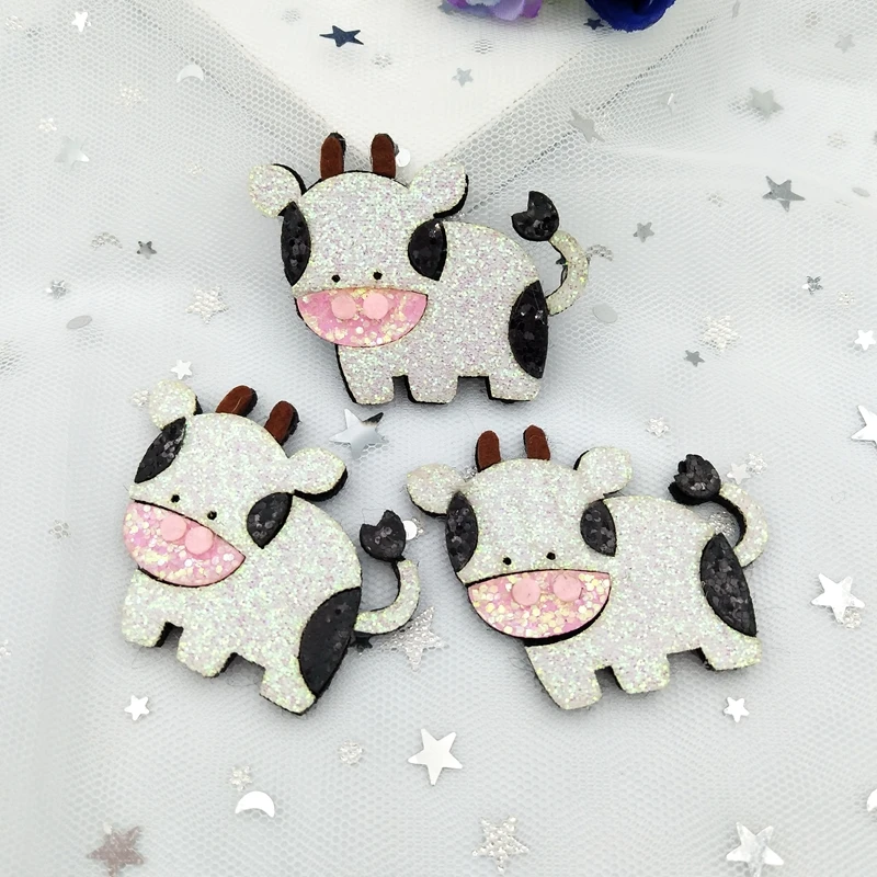 Блестящие тканевые аппликации 6 шт./лот 41*51 мм фетровые коровья нашивки для