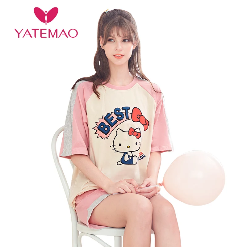 YATEMAO 2 шт./компл., новинка, комплект пижам для беременных, Одежда для беременных, пижама для беременных, пижама с короткими рукавами, розовый комплект