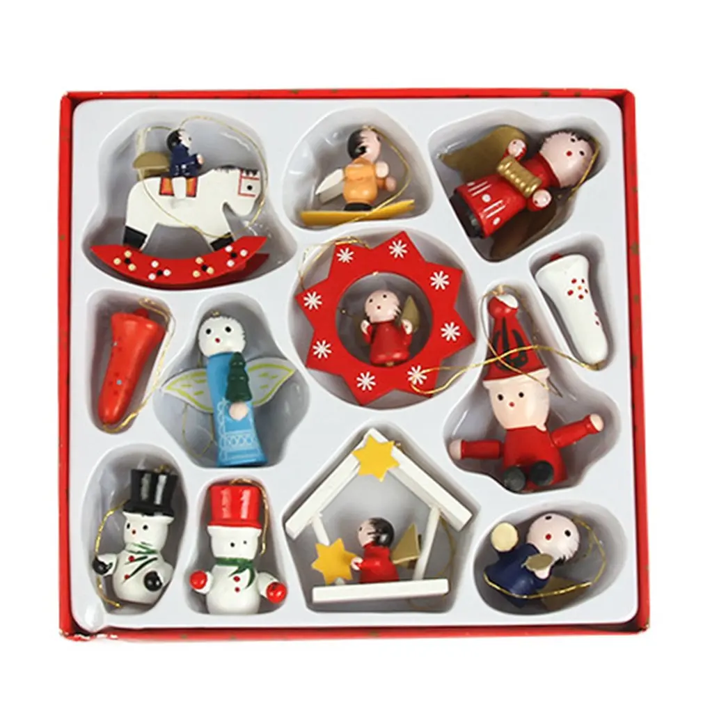 

Рождественские украшения, Рождественский набор, украшения для рождественской елки, деревянные Мультяшные куклы, маленькие подвески, декор...