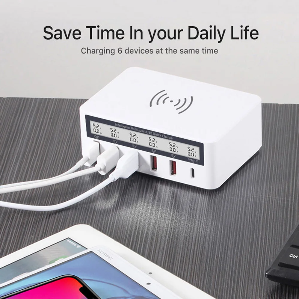 5 USB порт быстрое зарядное устройство 3,0 PD USB C Быстрая зарядка для iPhone 8X8 plus samsung S10 xiaomi huawei Беспроводное зарядное устройство светодиодный дисплей