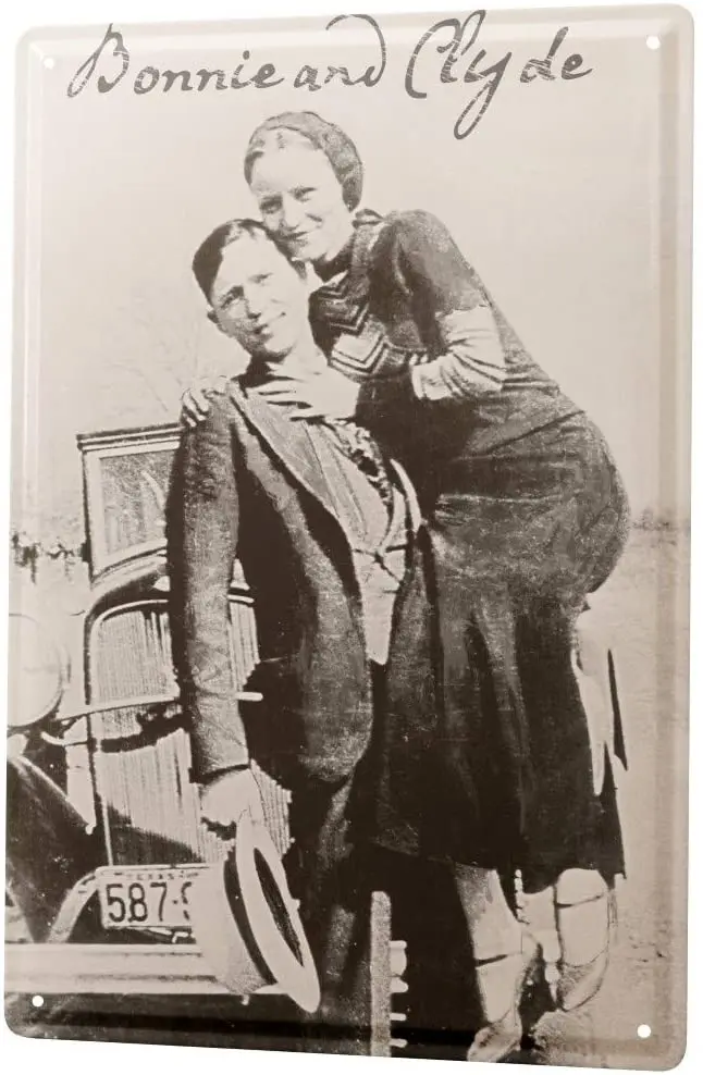 

Tin Sign Metal Plate Decorative Sign Home Decor Plaques Bar Restaurant Bonnie and Clyde