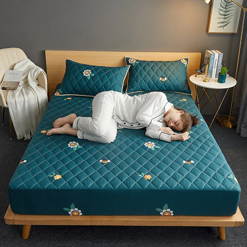 Cute Pattern Thicken Quilted Mattress Cover King Queen Bed Fitted Sheet Topper Air-Permeable Pad | Дом и сад