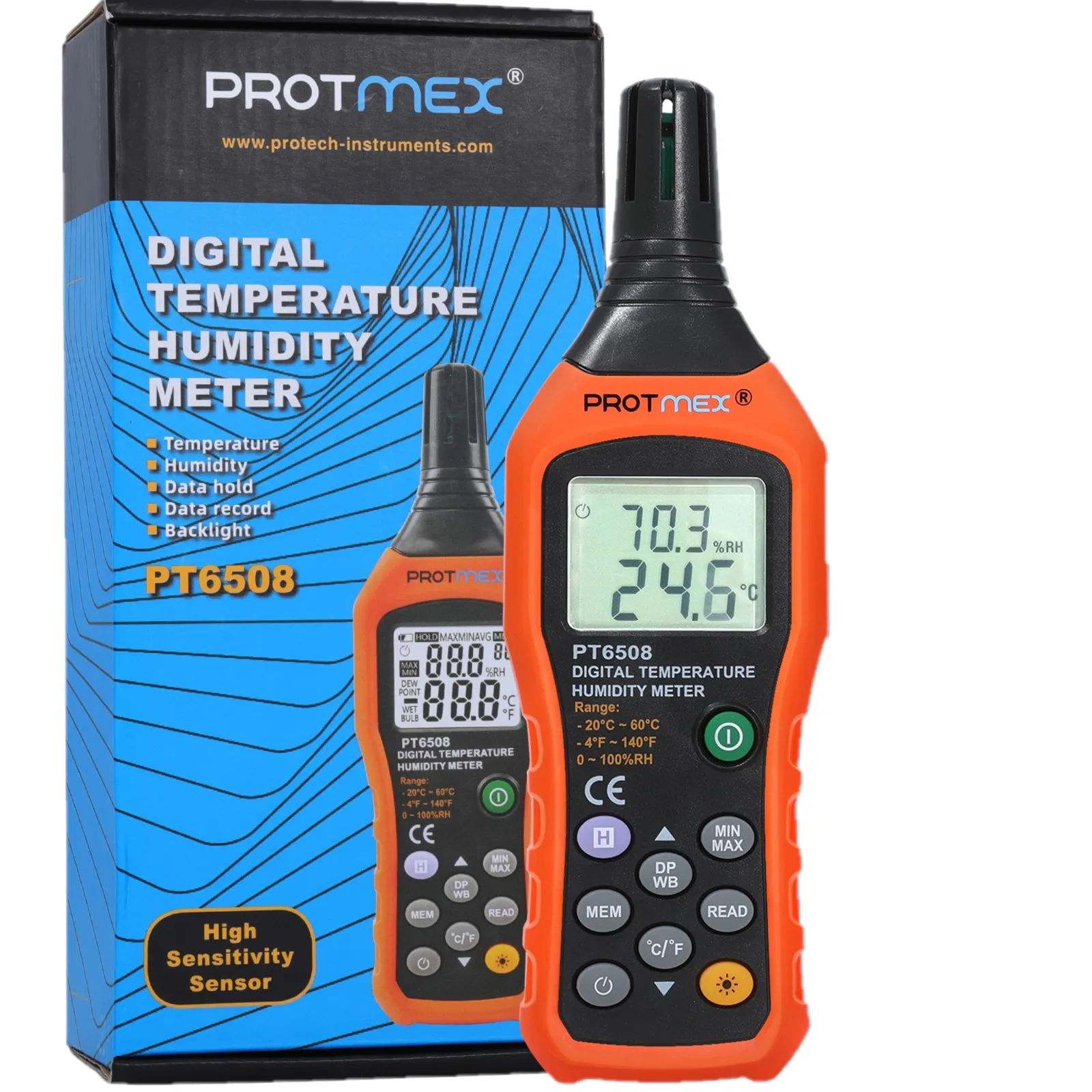 

Protmex Digital Temperature Humidity Meter LCD Psychrometer Thermometer Hygrometer Monitor Dew Point Wet Bulb for Home Industry