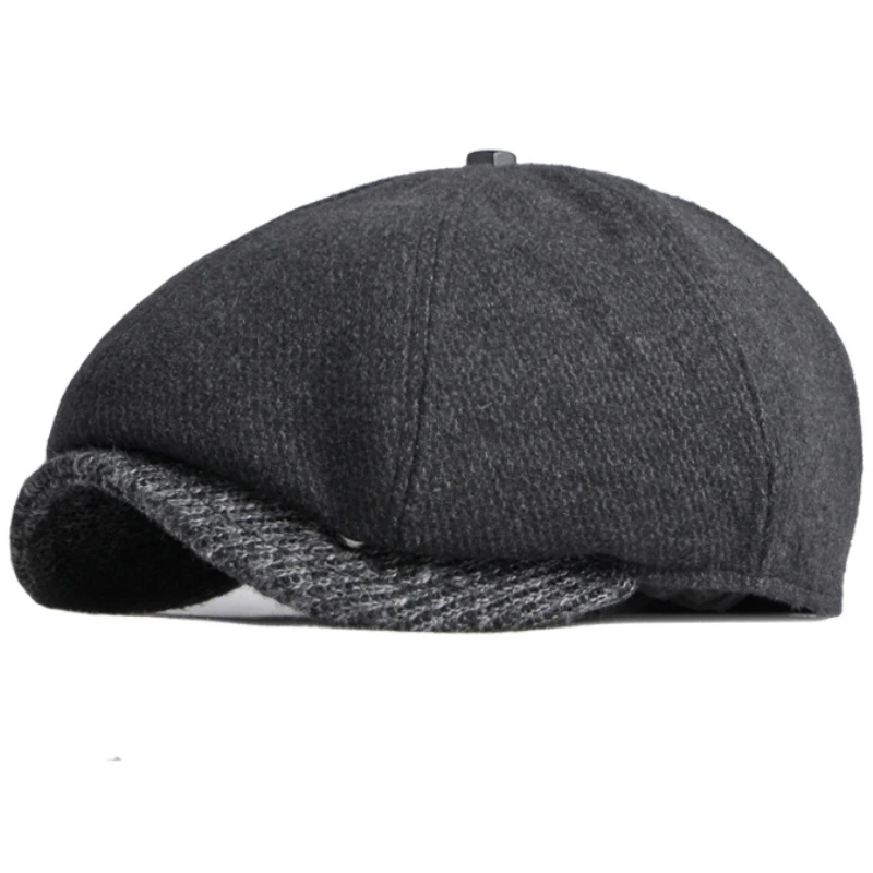 

Зимний берет, шапка, зимняя шапка, Мужская плотная теплая шапка с ушами, винтажная восьмиугольная кепка газетчика, мужской берет из плюща и ш...