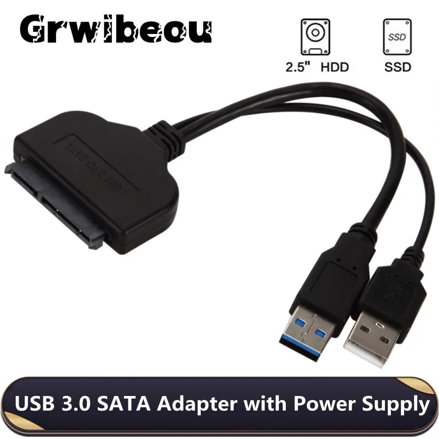 

Grwibeou USB 3.0 To Sata Adapter Dual USB Sata Cable Suport 2.5 Inch External SSD HDD Hard Drive Sata Cable Sata USB3.0 Adapter
