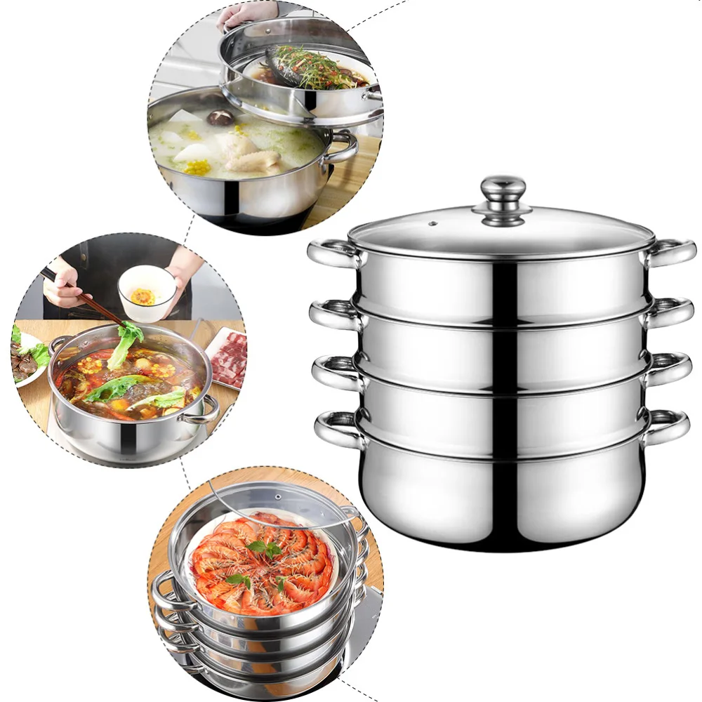 

1pc Stainless Steel Stockpot Multifunction Pot (Four-Layer, Super Thick-28cm)