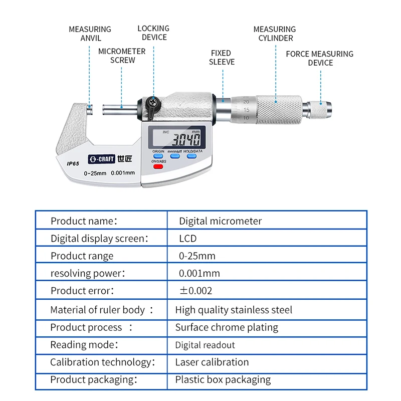Цифровой микрометр высокоточный Калибр с наружным диаметром и толщиной стен 0 001