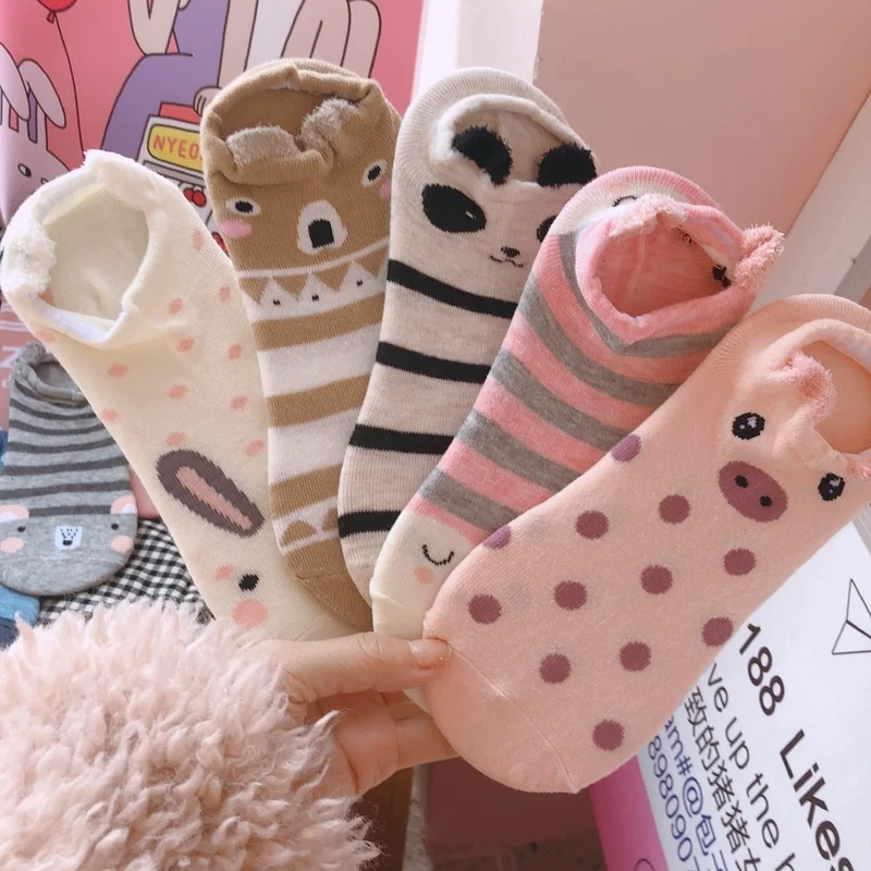 5 пар забавных женских носков 3D милые носки с мультяшным животным для девочек