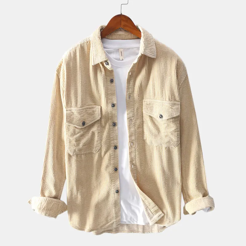 

Loose Corduroy Shirt High Quality Men's Long Sleeve Autumn Winter Casual Top Blouse Shirts Streetwear with Two Chest Pockets