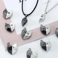 a z letter couple necklace 1 pair magnetic attraction heart stone lovers necklaces set for women men magnet jelwelry gift