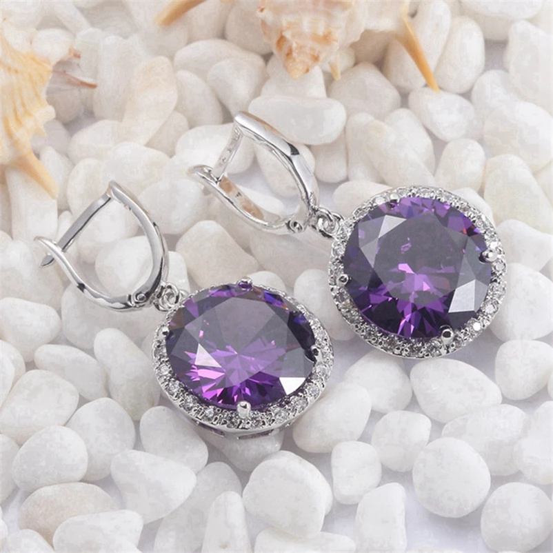 Серьги SHUNXUNZE для женщин, аксессуары, роскошный розовый фиолетовый светло-голубой Радужный кубический цирконий, посеребренный R146 R486 R737 R749