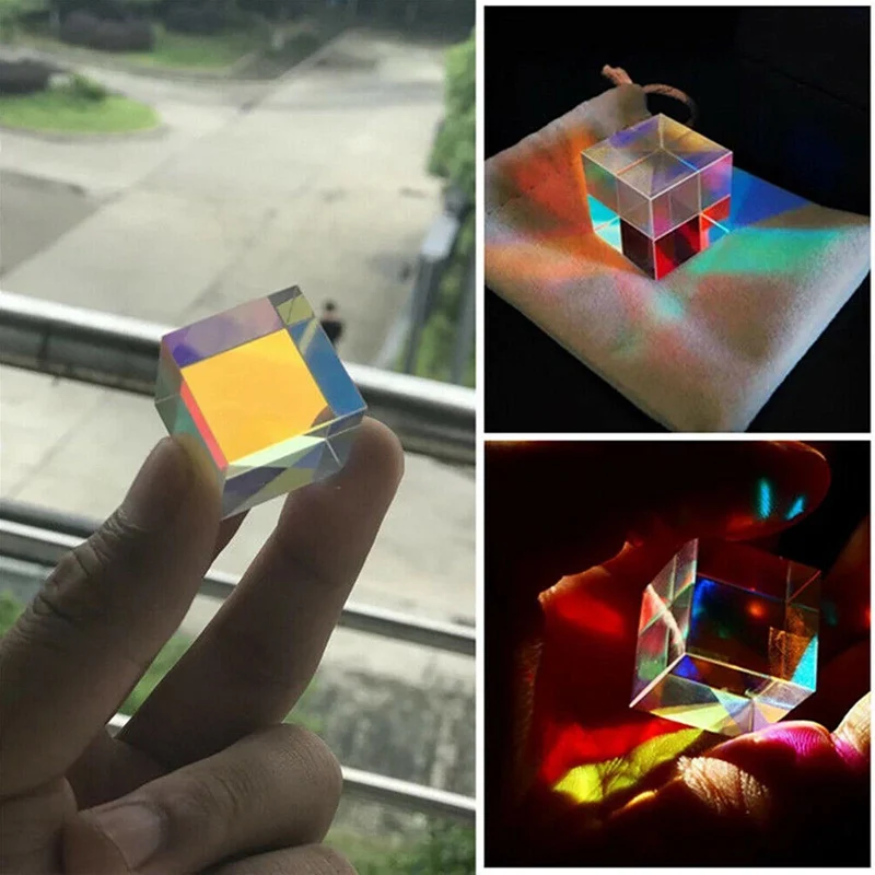 

Prism Six-Sided Bright Light Combine Cube Prism Stained Glass Beam Splitting Prism Optical Experiment Instrument