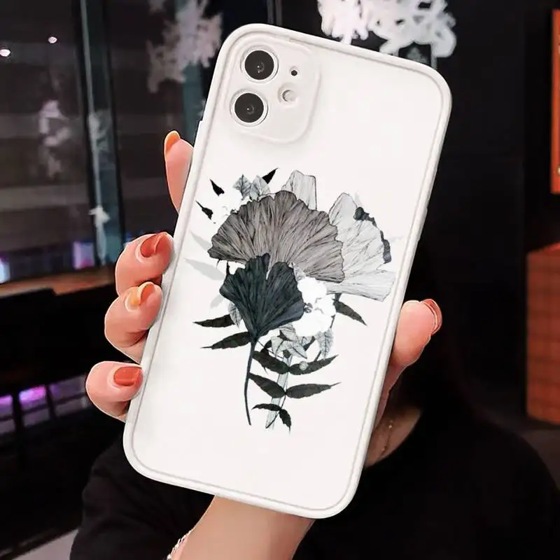 

Watercolor flowers gold leaves Phone Cases Matte Transparent for iPhone 7 8 11 12 s mini pro X XS XR MAX Plus cover funda