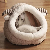sweet cute cat bed warm pet basket cozy kitten lounger cushion cat houses soft sleeping cave small dog mat for washable pet beds