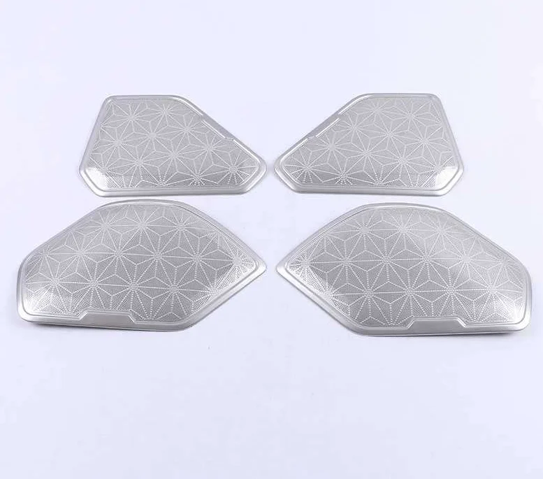 

Silver & Black S.Steel Car Inner Door Audio Speaker Cover For Toyota RAV4 2019-2020 Car Corner Sound Frame Trim Protection