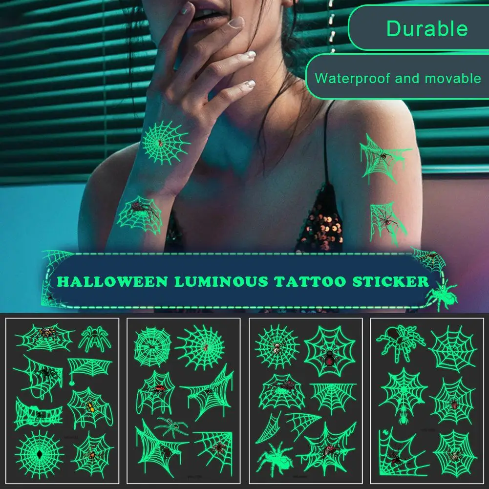 

10pcs Halloween Tattoo For Children Glowing Dark Taty Waterproof Fake Tatoo Luminous Tattoo Stickers Body Art Cartoon Tatto