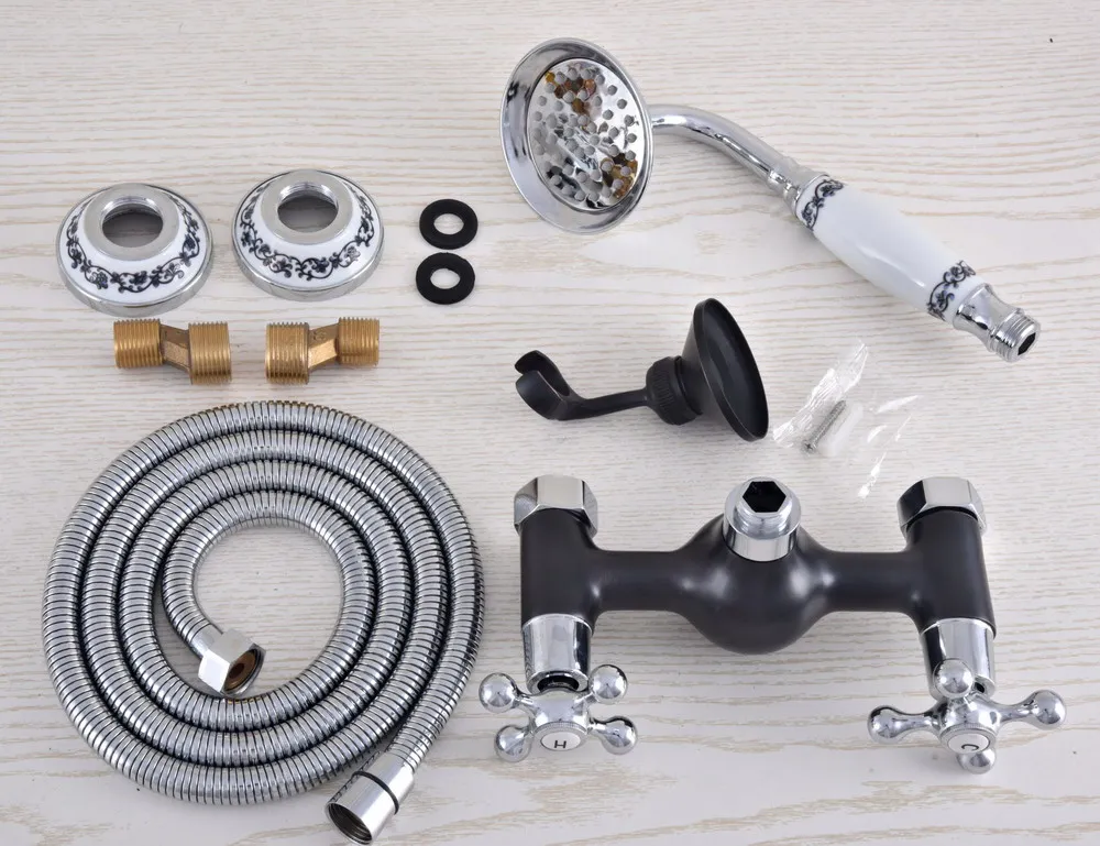 Полированный Хром Черный Масло втирают бронзу настенный смеситель для ванной